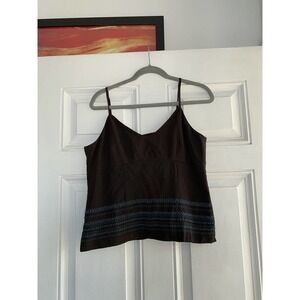 Vintage Ice Brown Spaghetti Strap Beaded Cami Brown Blue Tank‎ Top Size 14